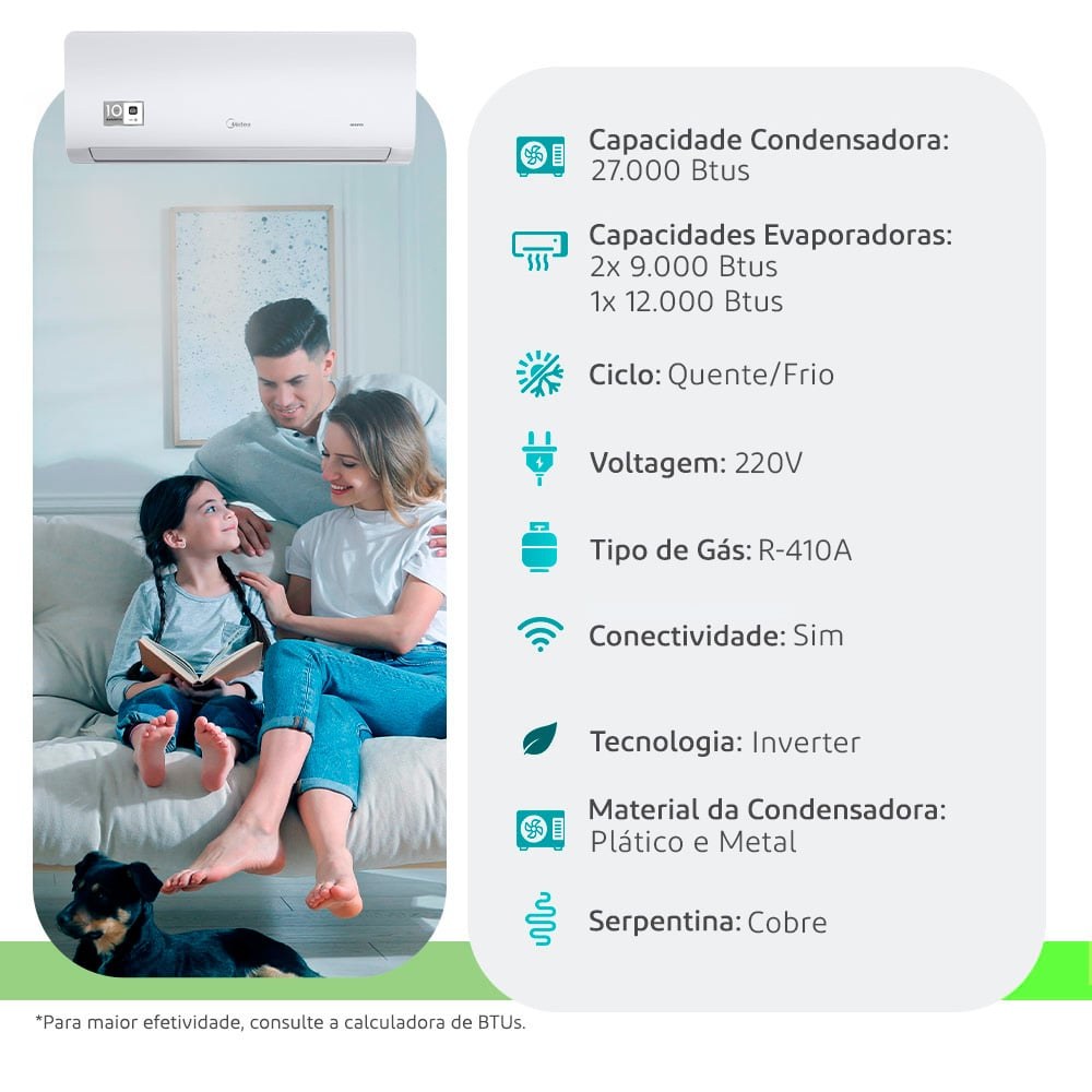 Multi-Split Midea Bi Split — Cond. 27.000 + 2x 9.000 + outras evap. BTUs 220V Quente/Frio Inverter — Selo Procel A - vista 2