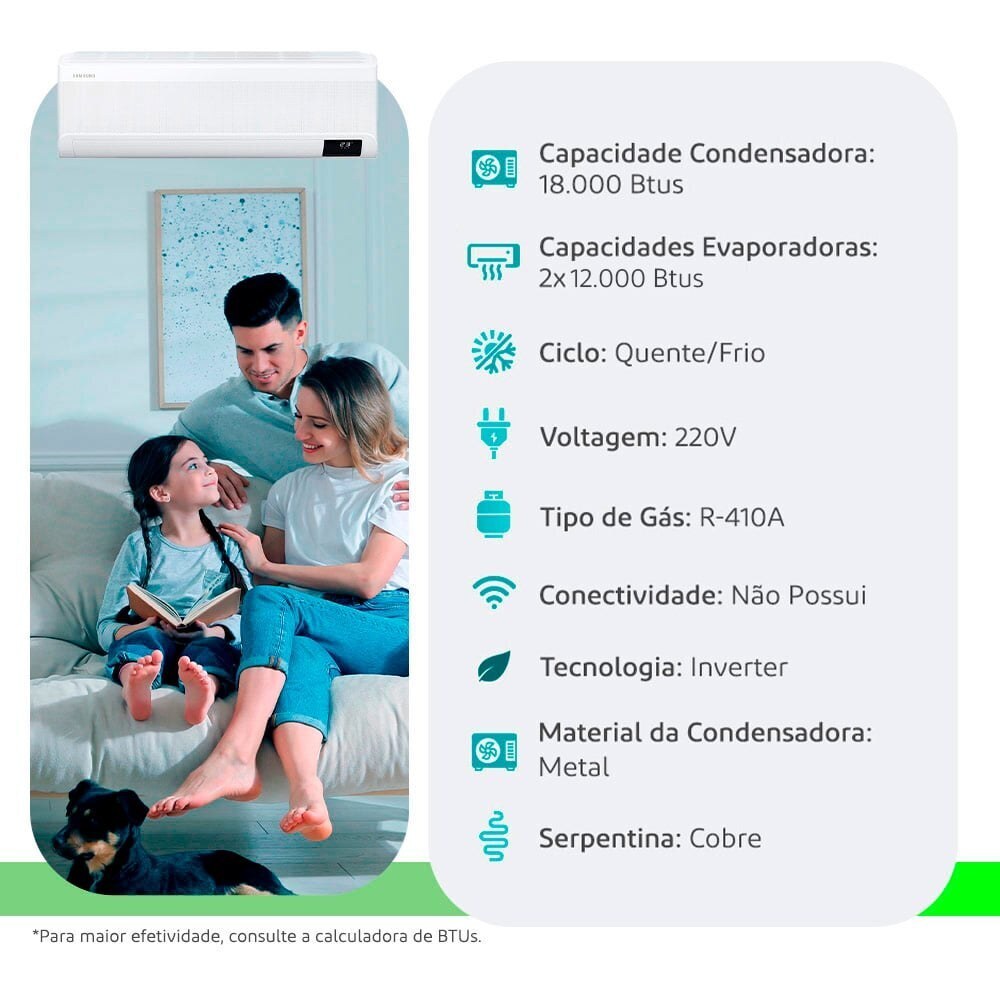 Multi-Split Samsung Bi Split — Cond. 18.000 + 2x 12.000 BTUs 220V Quente/Frio Inverter — Selo Procel A - vista 2