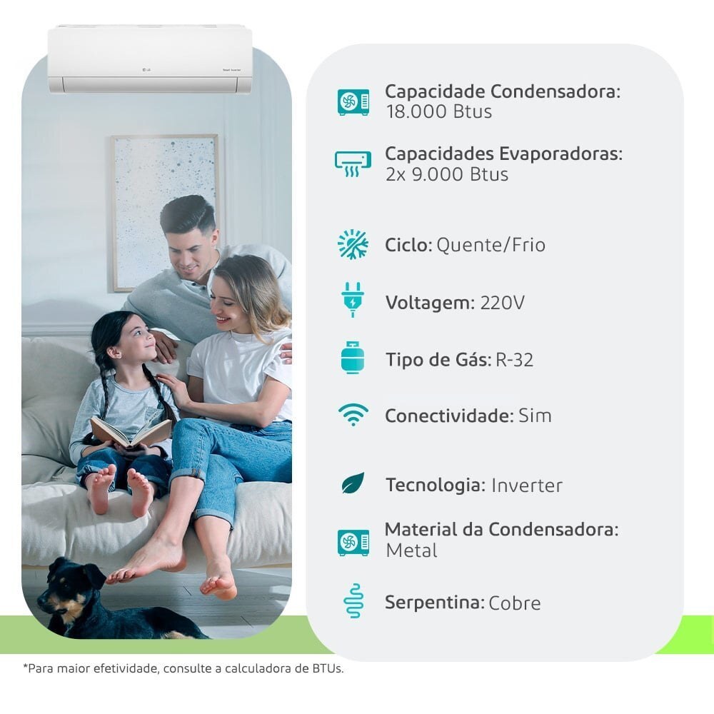 Multi-Split LG Bi Split — Cond. 18.000 + 2x 9.000 BTUs 220V Quente/Frio Inverter — Selo Procel A - vista 2