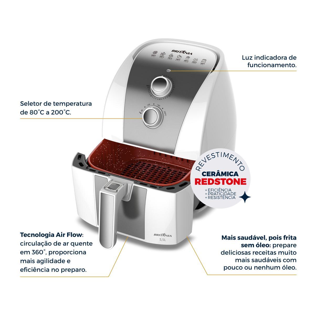 Air Fryer Britânia BAF52 Redstone 5,5L Antiaderente 1500W — Novo Lacrado - vista 4