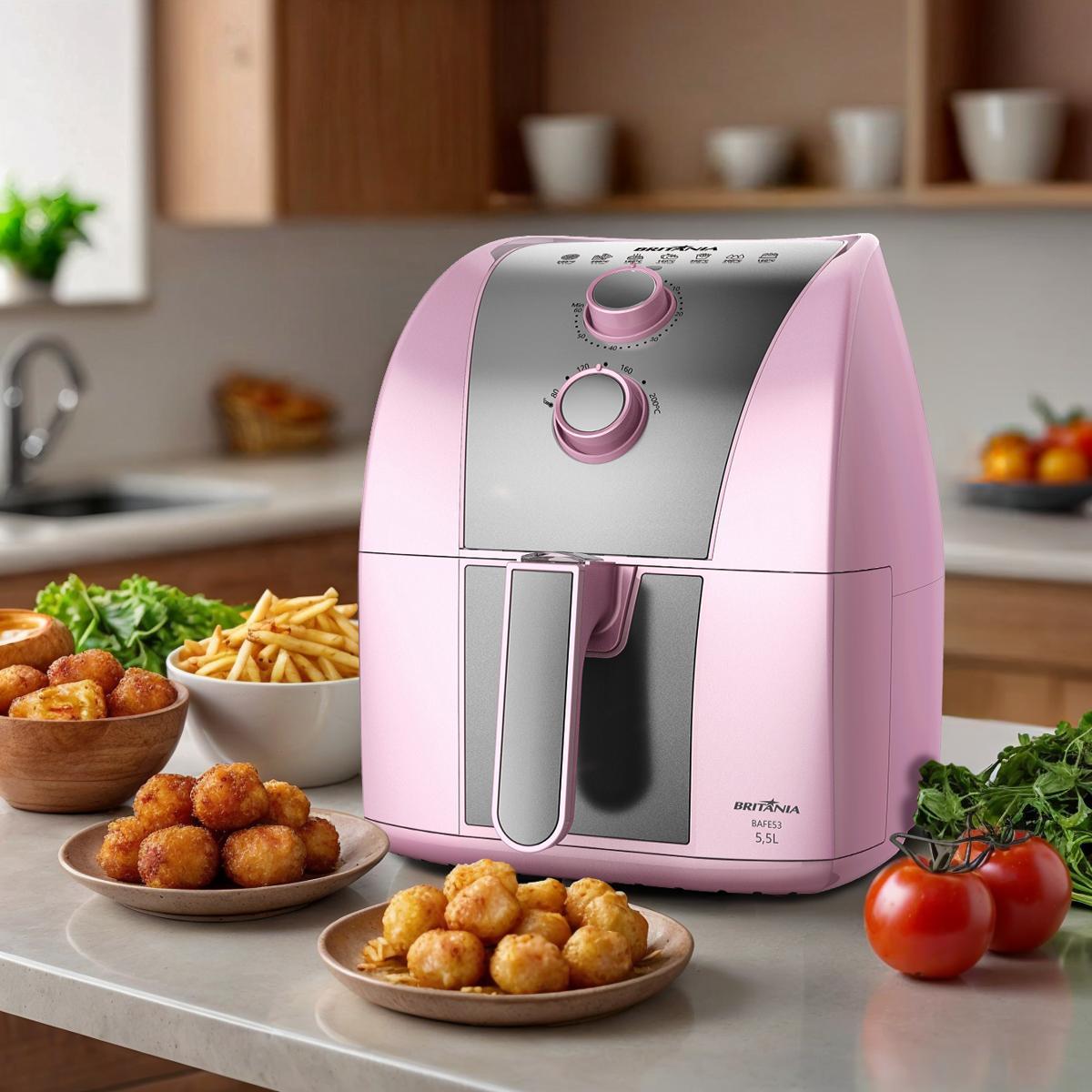 Air Fryer Britânia BAFE53 5,5L Rosa Pinkstone 1500W — Novo Lacrado - vista 2