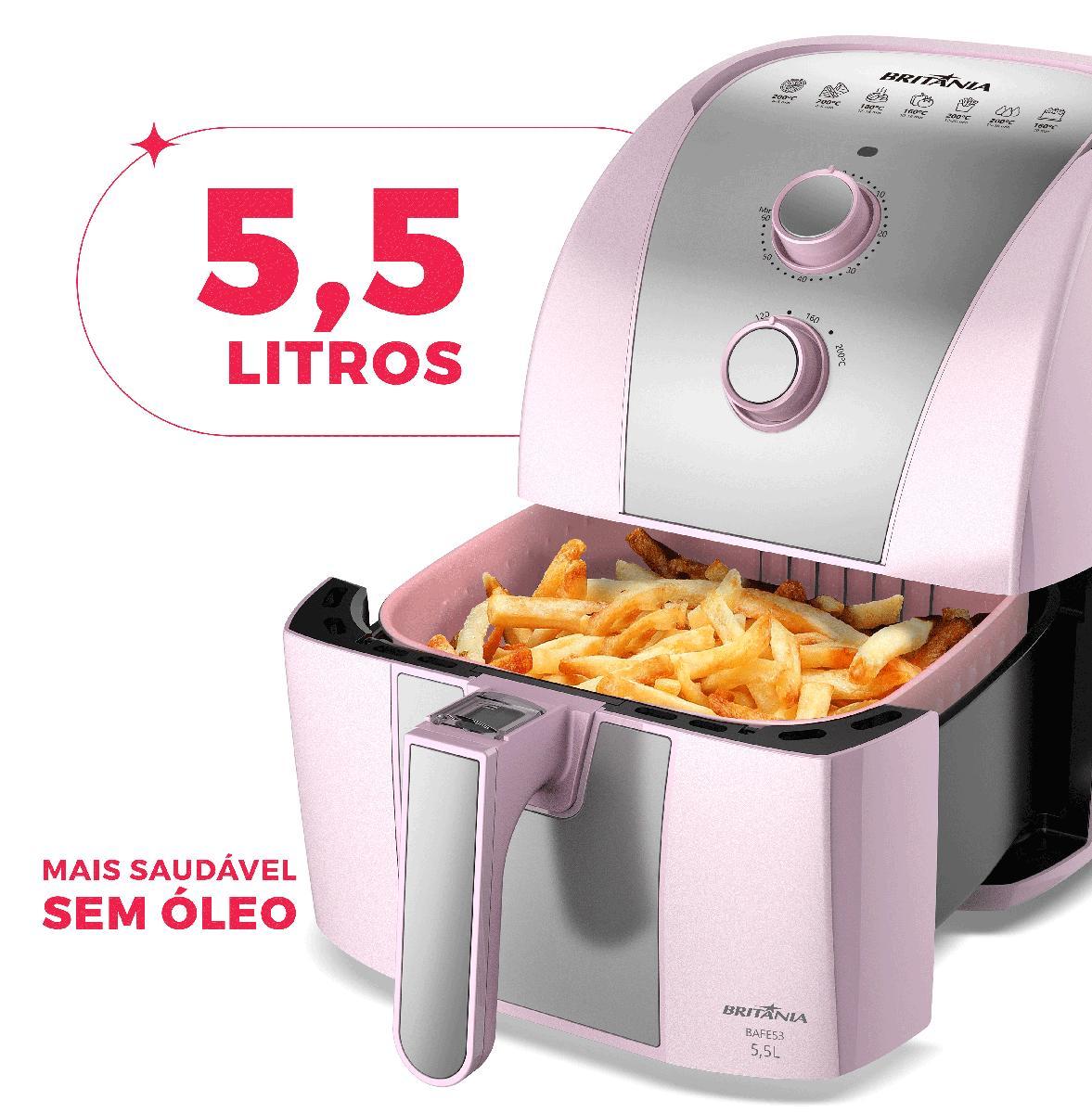Air Fryer Britânia BAFE53 5,5L Rosa Pinkstone 1500W — Novo Lacrado - vista 3