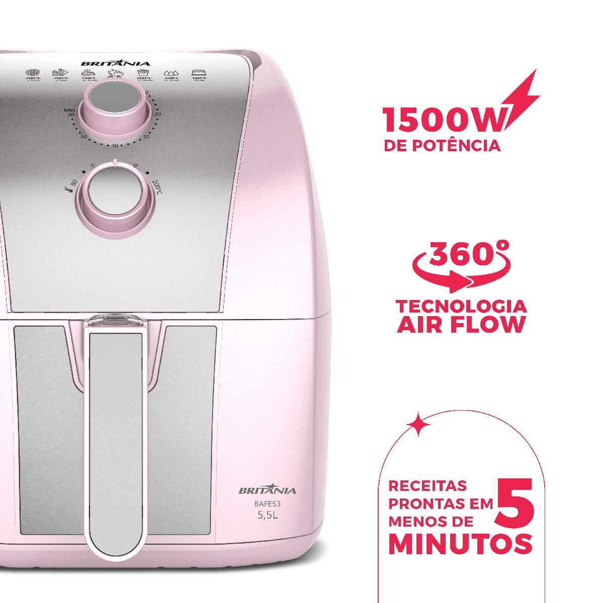 Air Fryer Britânia BAFE53 5,5L Rosa Pinkstone 1500W — Novo Lacrado - vista 4