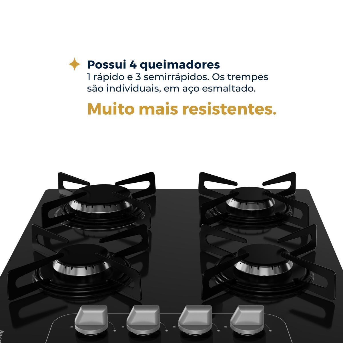 Cooktop a Gás Britânia BCT4P 4 Bocas Mesa de Vidro — Original com Nota Fiscal - vista 3