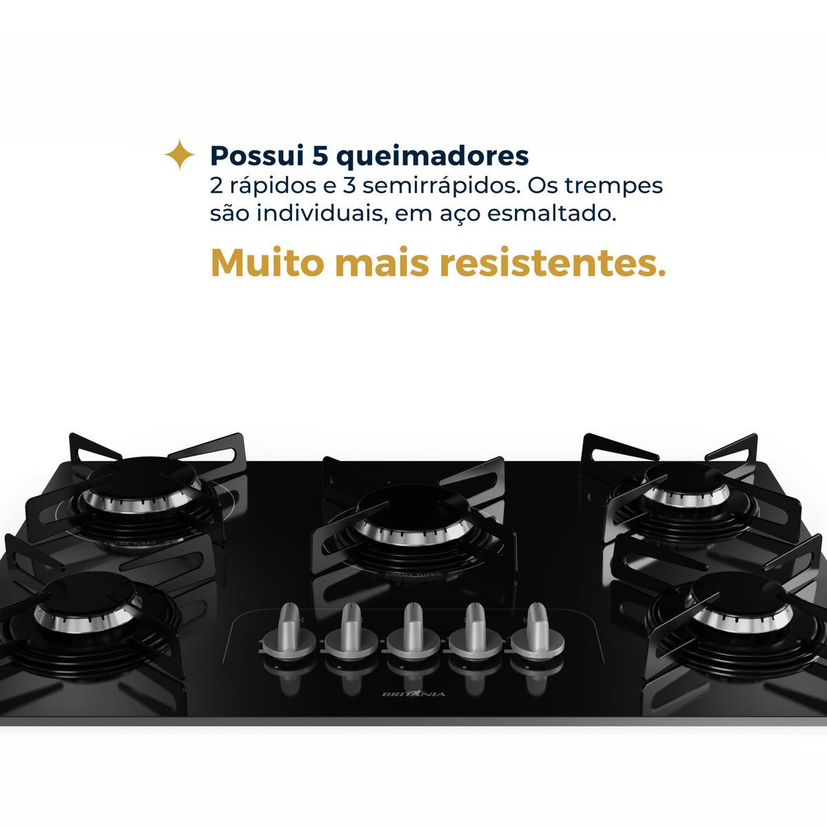 Cooktop a Gás Britânia BCT5P 5 Bocas Mesa de Vidro — Original com Nota Fiscal - vista 3