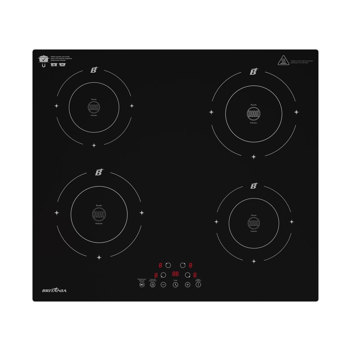 Cooktop de Indução Britânia BCTE40A 4 Bocas 6400W — Novo Lacrado