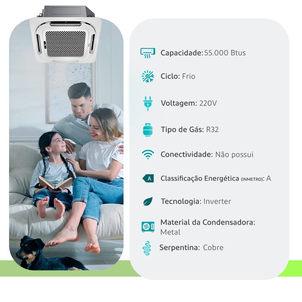 Cassete TCL 55.000 BTUs Frio Inverter 220V — Selo Procel A - vista 2